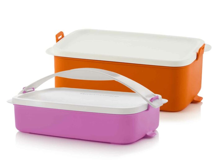 001 1 set boîte pique nique 1.5l orange + 900ml violet + poignée tupperware maroc