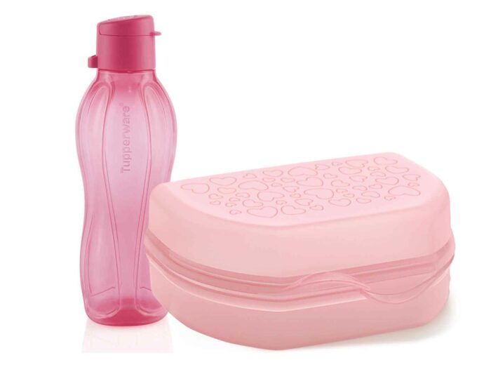 21112 Set Boîte Lunch dinette Valentine + Eco Bouteille Click 500ml Rose Tupperware Maroc