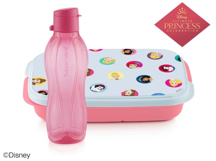 34 set boîte lunch divisée 590ml princesse + eco bouteille click 500ml rose tupperware maroc