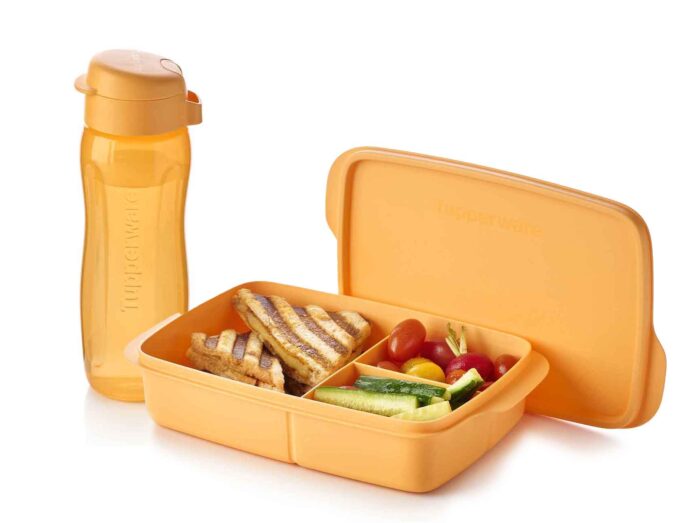 wq set grande boîte divisée 1l orange + eco bouteille slim 500ml orange tupperware maroc