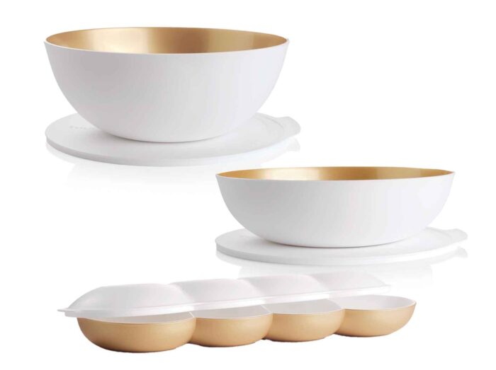 1717 allegra blanc/gold 3.5l + allegra blanc/gold 5l + allegra blanc/gold plateau de reception tupperware maroc