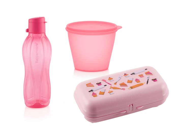 666 classic 800ml rose + eco bouteille click 500ml rose + grande boîte papillon rose baking tupperware maroc